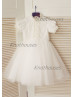 Short Sleeves Ivory Cotton Tulle Flower Girl Dress